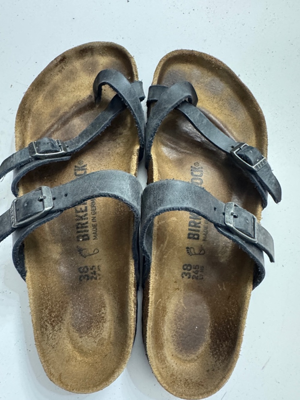 Birkenstock navy blue Leather Two-Strap Toe-Cross Slipper size 38 - Picture 2 of 4